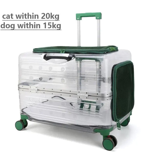 Rolling Pet Travel Trolley with Wheel, Transparent Capsule, Pink, Green, Puppies, Dogs, Cat Carriers Bag, 5-20Kg