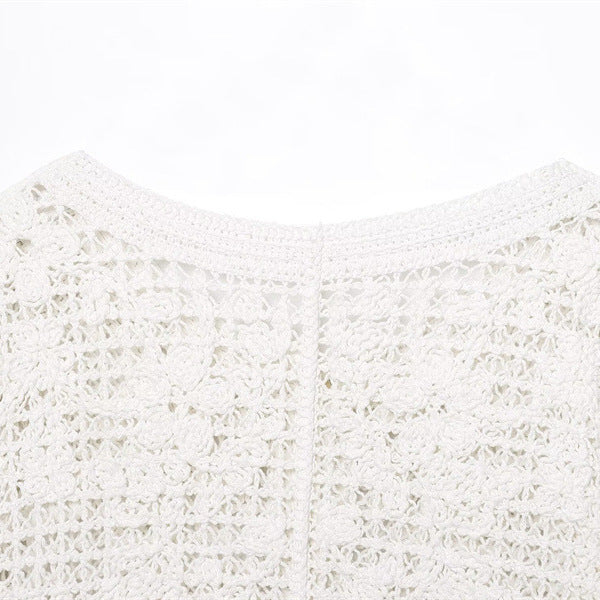 Style Women's Fashion Casual Long Sleeve Single Breasted Crochet Jacket