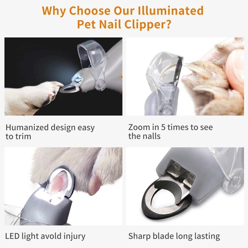 Professional LED - lit pet nail clippers for cats and dogs. Toe - claw cutting tool, pet supplies.