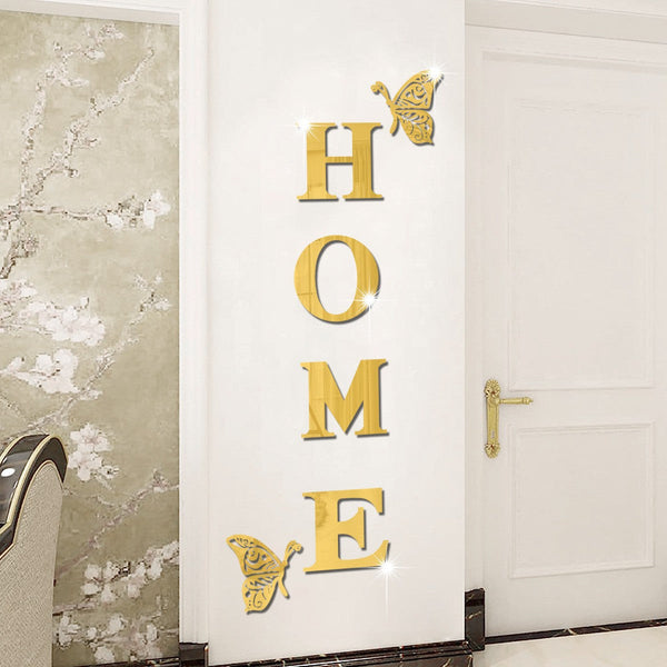 Two butterflies HOME letter mirror decoration 1mm thick acrylic wall sticker living room entrance sticker