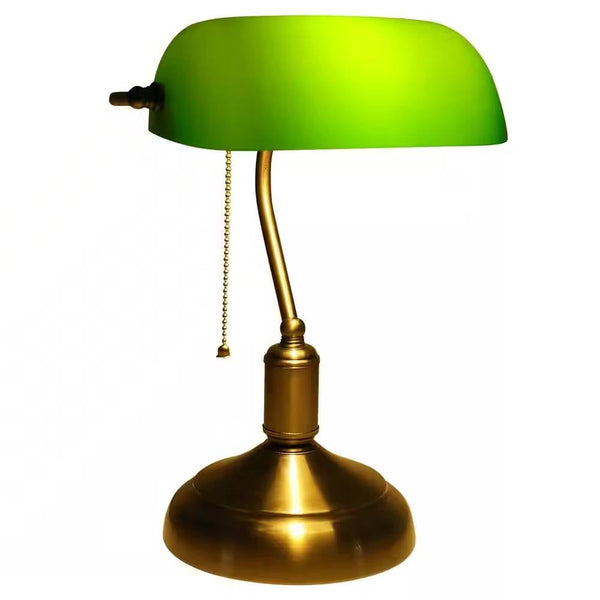 Antique Brass Bankers Lamp Desk Light Table Lamp with Green Glass Shade