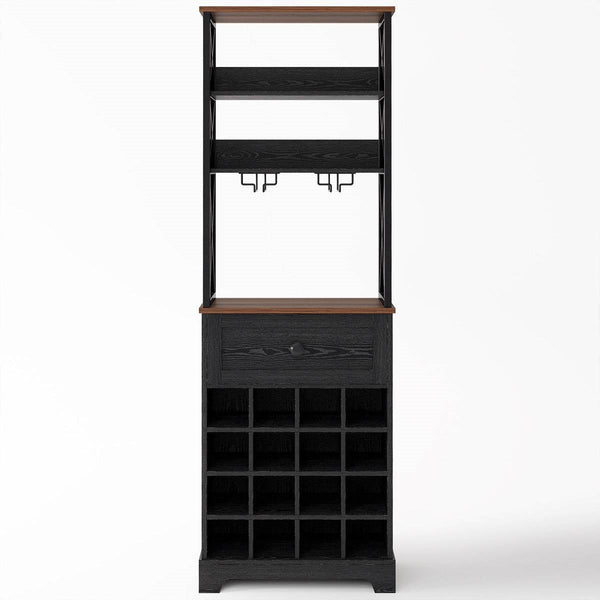 Black/Brown Wine Rack Kitchen Bar Storage Cabinet Shelf with Glass Holders