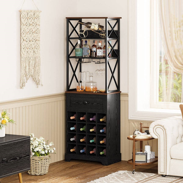 Black/Brown Wine Rack Kitchen Bar Storage Cabinet Shelf with Glass Holders