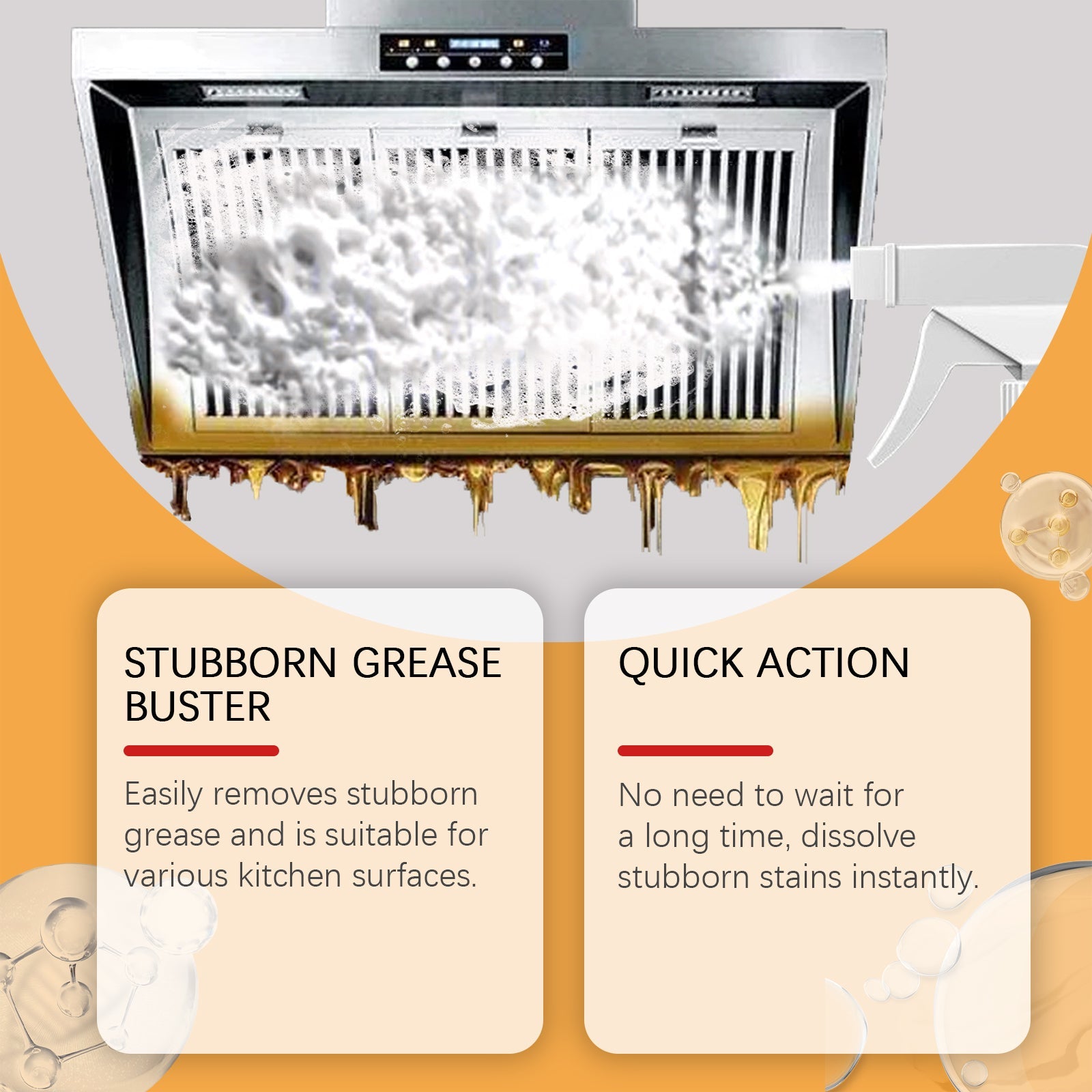 Kitchen Grease Cleaner, Multi-Effect Cleaning Kitchen Hood Stove Heavy Oil And Stubborn Dirt