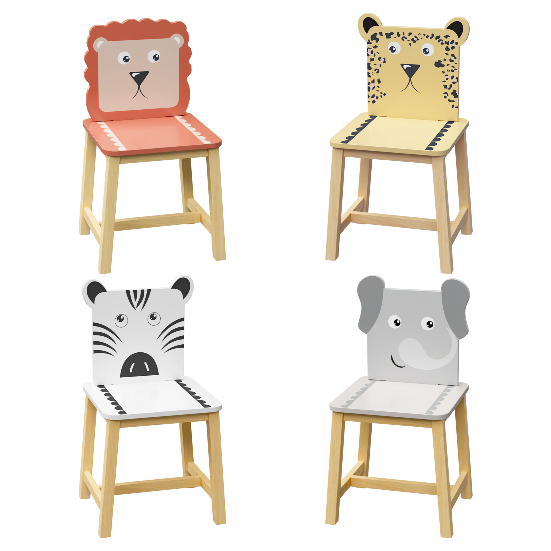 5 Piece Kiddy Table and Chair Set  Kids Wood Table with 4 Chairs Set Cartoon Animals (bigger table) (3-8 years old)