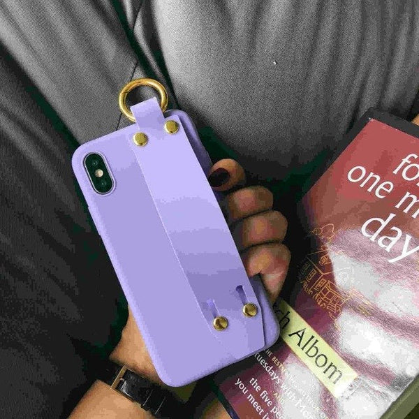 Plain Case Grip Strap For iPhone X 6s 6 8 Plus 7 Kickstand Holder Finger Ring Purple Matte Soft Silicon Capa