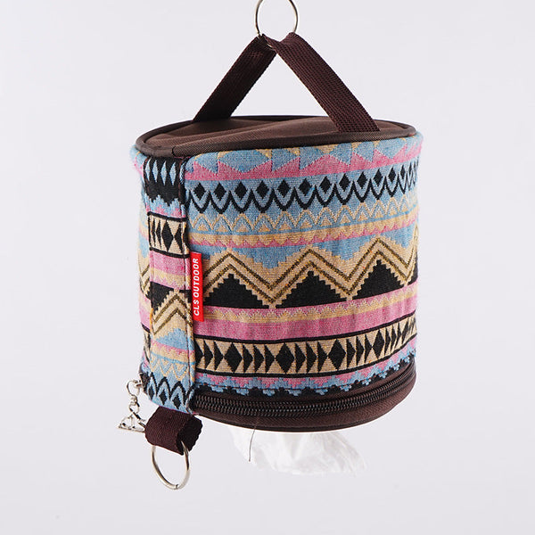 Outdoor camping folding ethnic style paper box storage bag car roll paper tissue box small cloth bag storage bag