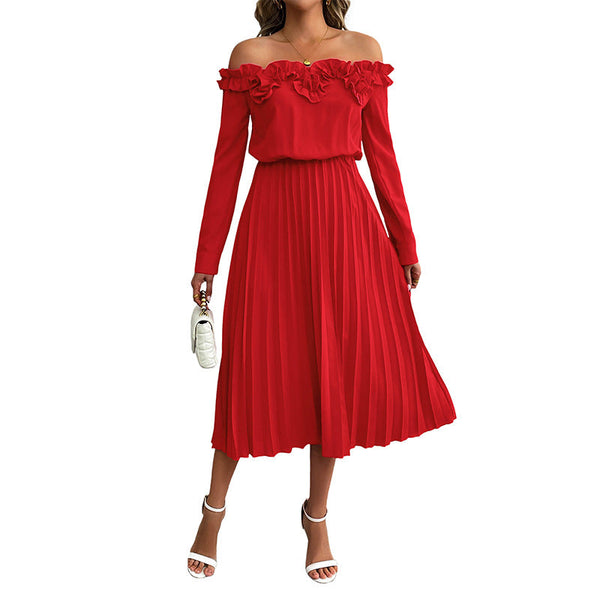 One-Shoulder Long Sleeve Solid Color Women's Dress
