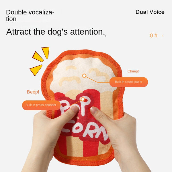 Durable Dog Toy for Chewing, Playing, and Teeth Cleaning - Fun Squeaky Anti-Boredom Design in Hamburger and French Fries Shapes for Small and Medium Dogs