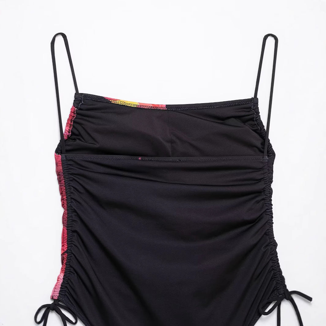 Sexy lace up floral print swimsuit jumpsuit for women