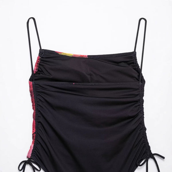 Sexy lace up floral print swimsuit jumpsuit for women