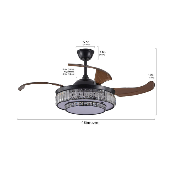 Modern LED retractable ceiling fan with lighting and remote control, silent reversible motor, 4-blade modern ceiling fan