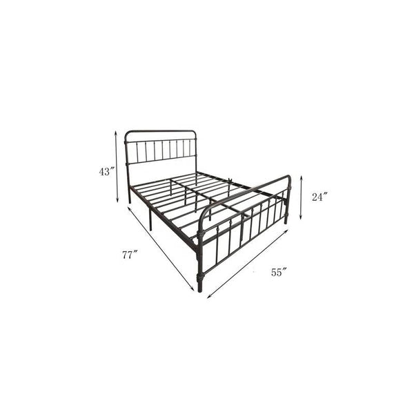 Full size Farmhouse Black Metal Bed Frame with Rounded Headboard Footboard