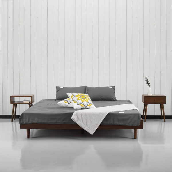 Full size Mid-Century Modern Platform Bed Frame in Dark Brown Wood Finish