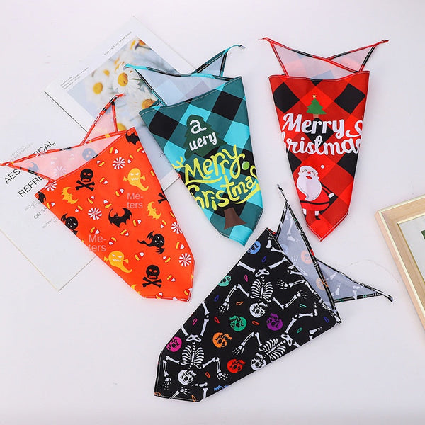 Pet Bandana for Dogs and Cats - Thanksgiving, Christmas, Halloween Pet Triangle Scarf Bib