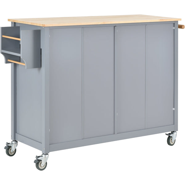 Kitchen Island Cart with Solid Wood Top and Locking Wheels 54.3 Inch Width (Grey Blue)