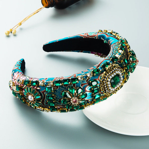 Hair Hoop Baroque Court Style Heavy Industry Full Drill Hoop Thickened Sponge Embroidery Wide-Brimmed Prom Hair Accessories