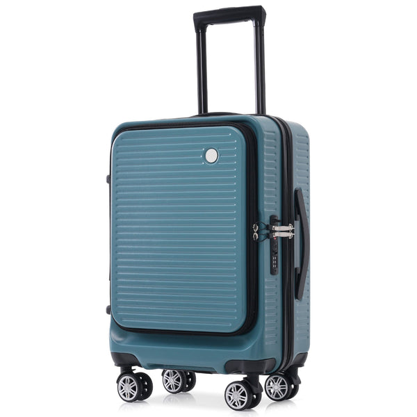 Carry-on Luggage 20 Inch Front Open Luggage Lightweight Suitcase with Front Pocket and USB Port, 1 Portable Carrying Case  Blue