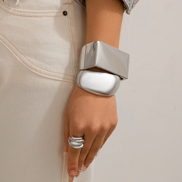 Retro personalized metal square mirror bracelet with frosted curve bracelet