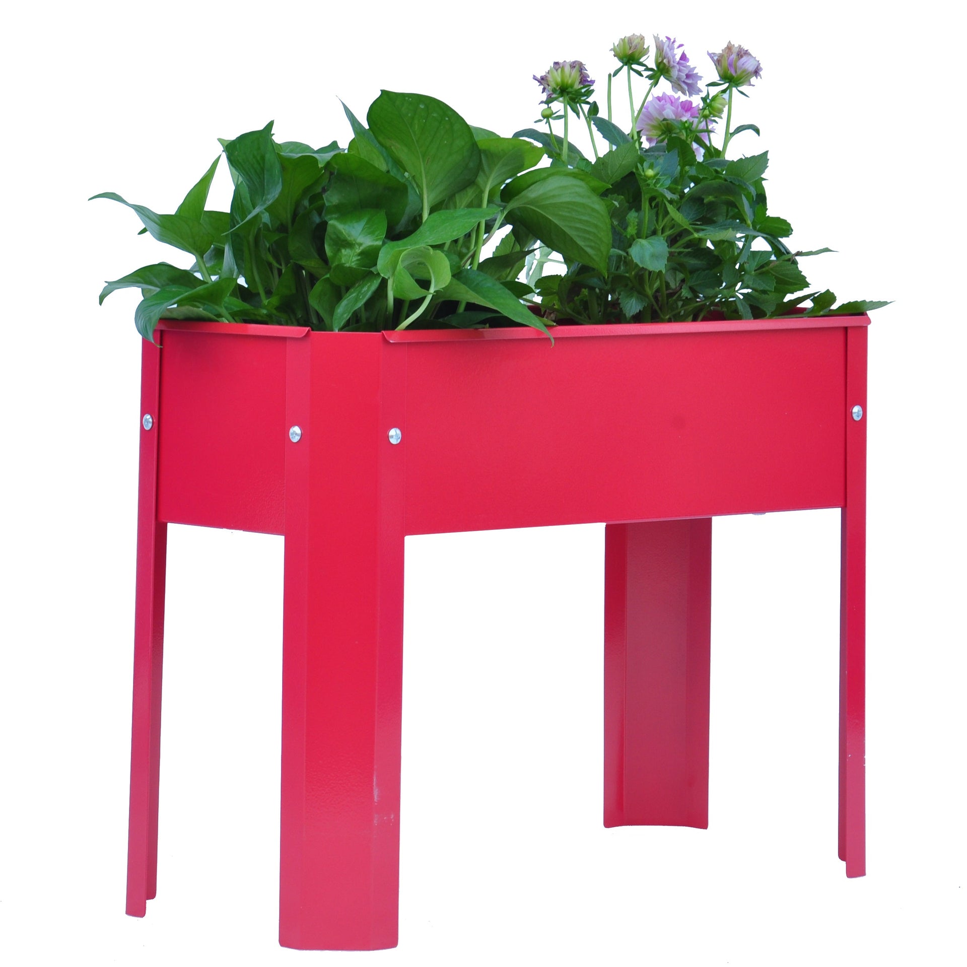 Mini Elevated garden bed, metal elevated outdoor flowerpot box, suitable for backyard and terrace, large flowerpot Red + Steel