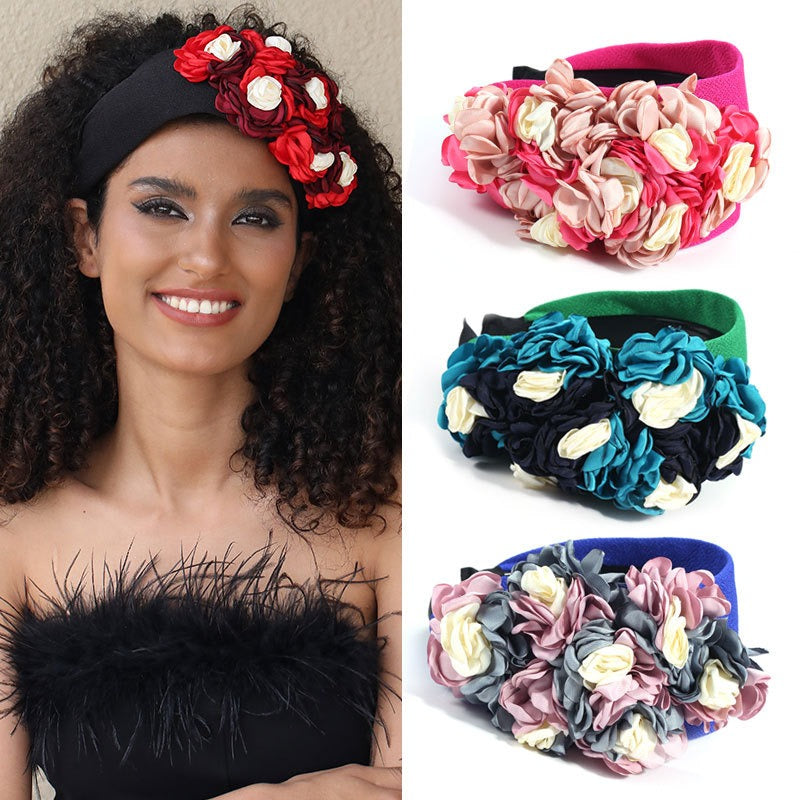 Fashionable design side three-dimensional flower handmade fabric headband headband