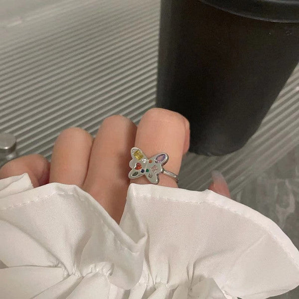 Dopamine love colored zircon diamond ring female niche index finger high-end fashion personality open ring