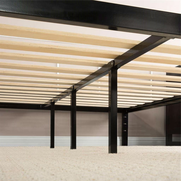Full Metal Platform Bed Frame with Wooden Mattress Support Slats