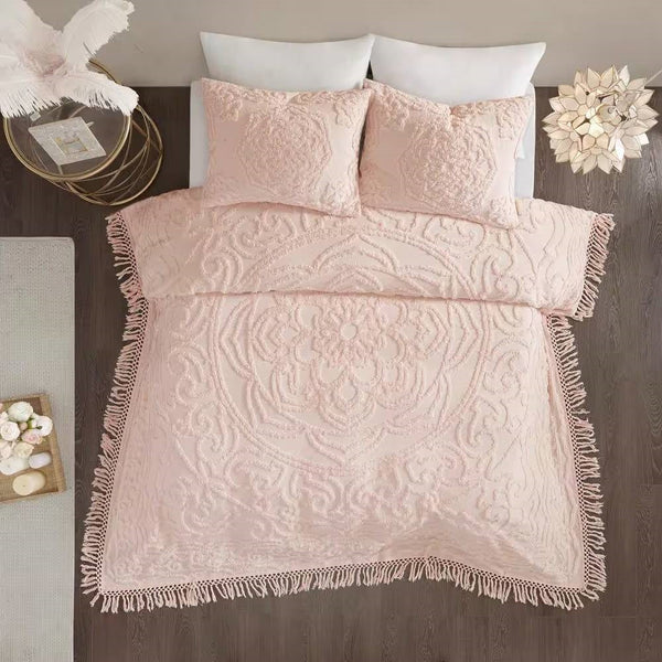 Full/Queen 100-Percent Cotton Chenille Bedspread with Fringe Hem in Pink Blush