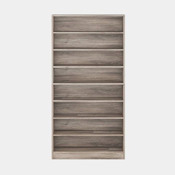 8-Shelf Shoe Rack Storage Cabinet in Grey Wood Finish - Holds Up To 45 Pairs
