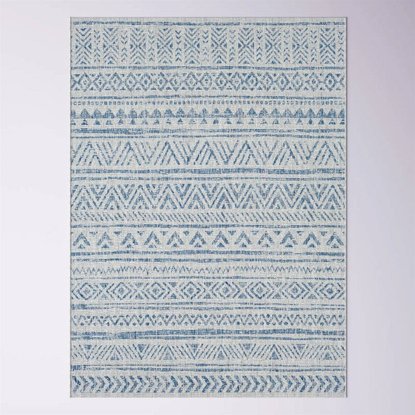 4 ft. x 6 ft. Blue Grey Chevron Coastal Boho Style Indoor Outdoor Area Rug