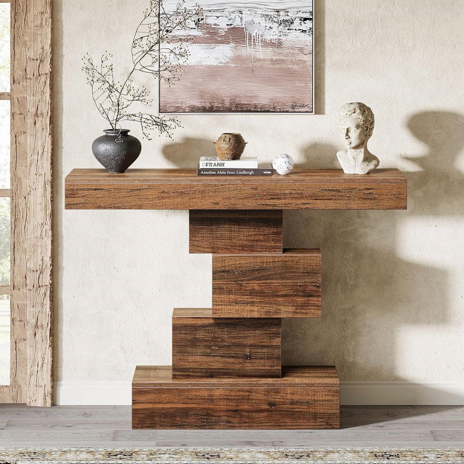 Modern Farmhouse 42-inch Console Accent Sofa Table in Rustic Brown Wood Finish