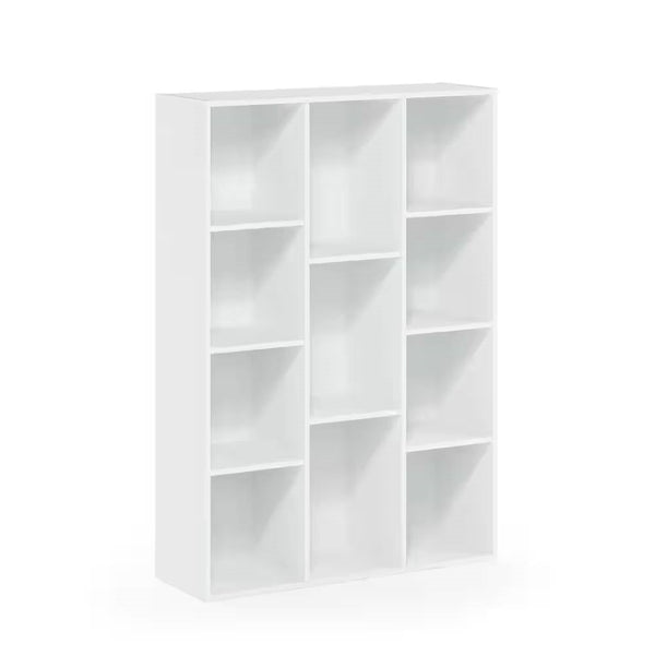 Modern 42-inch High Bookcase with 11-Cube Open Shelves in White Wood Finish