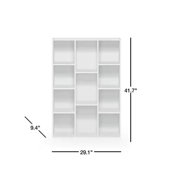 Modern 42-inch High Bookcase with 11-Cube Open Shelves in White Wood Finish
