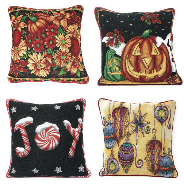 DaDa Bedding Set of 4 Pieces - Autumn Harvest Halloween & Christmas Ornaments Holiday Tapestry Throw Pillow Covers Bundle Pack - 16