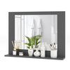 Rectangular 23 x 17 inch Bathroom Mirror with Storage Shelf in Grey Wood Finish