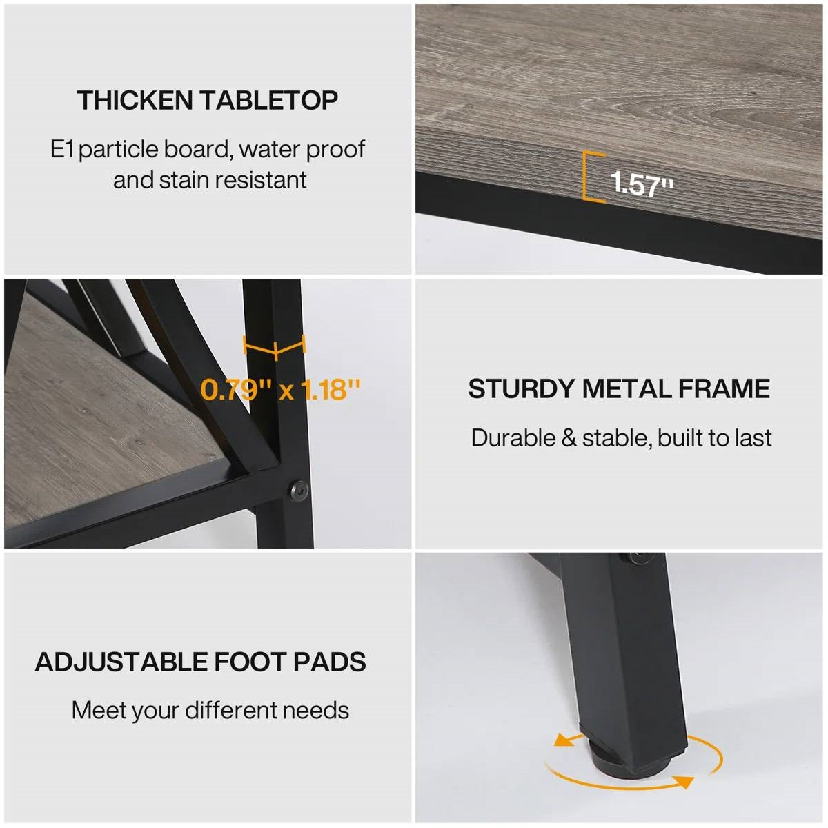 Industrial 70-inch Grey Wood Top Sofa Table with Heavy Duty Black Metal Frame