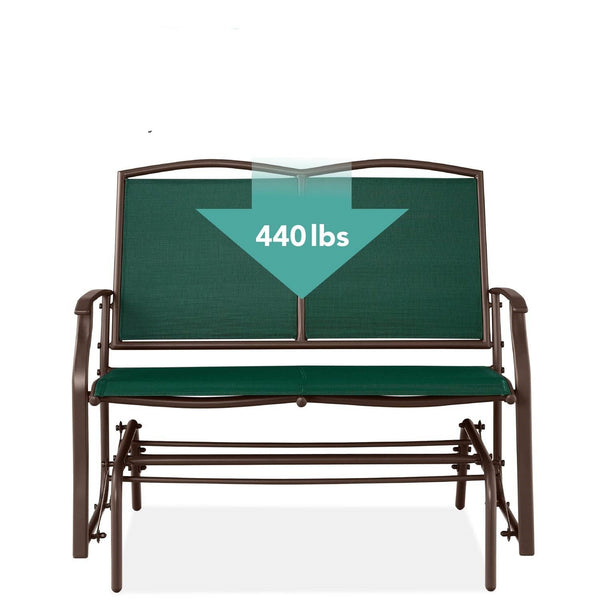 2 Seat Mesh Patio Loveseat Swing Glider Rocker with Armrests in Hunter Green