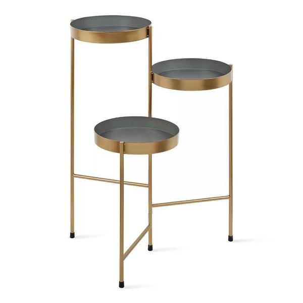 Modern Gold Grey Metal 3-Tier Flower Pot Plant Stand