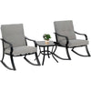 Outdoor 3-Piece Patio Furniture Table Rocking Chairs Set with Grey Cushions