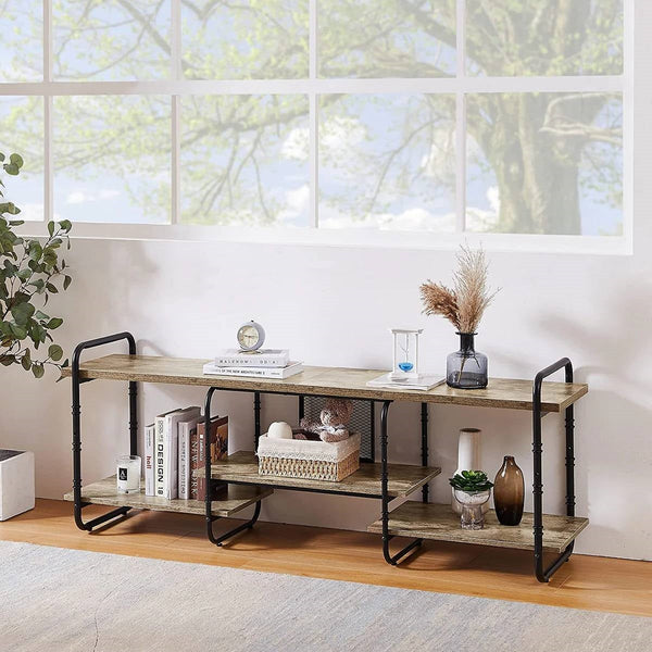 Modern Gray Wood and Metal Entertainment Center TV Stand for TV up to 65-inch