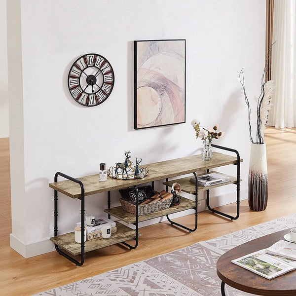 Modern Gray Wood and Metal Entertainment Center TV Stand for TV up to 65-inch