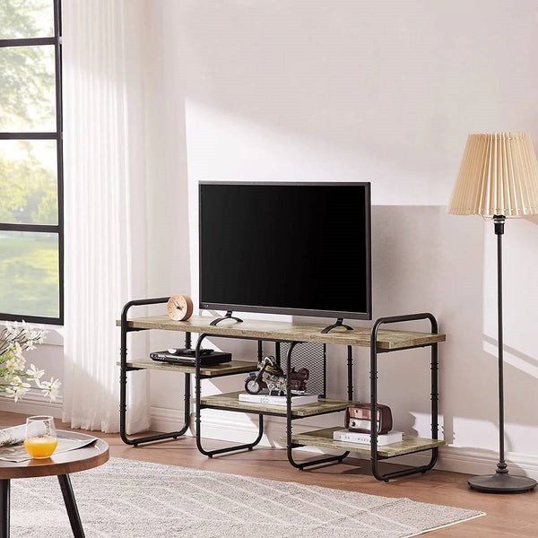 Modern Grey Wood and Metal Entertainment Center TV Stand for TV up to 60-inch