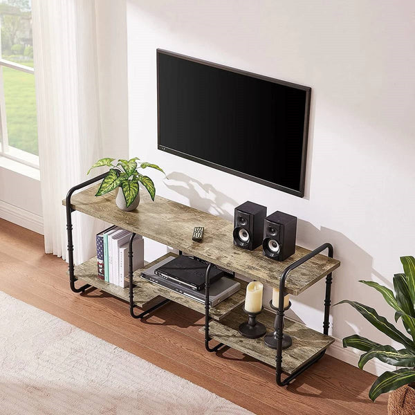 Modern Grey Wood and Metal Entertainment Center TV Stand for TV up to 60-inch