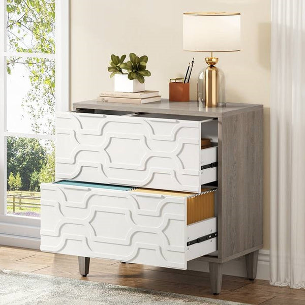 Modern Grey/White Wood 2 Drawer Filing Cabinet Printer Stand