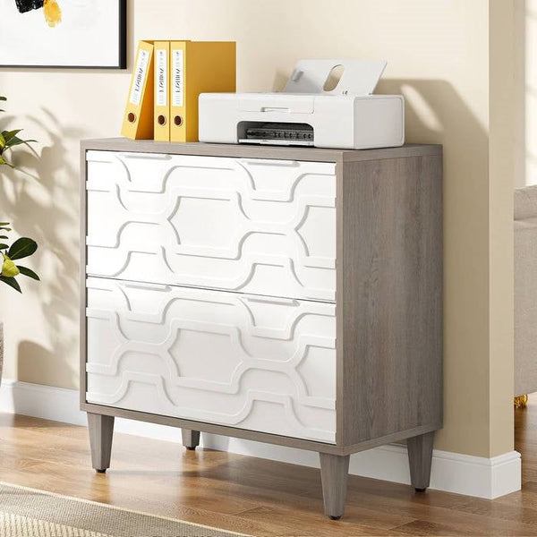 Modern Grey/White Wood 2 Drawer Filing Cabinet Printer Stand