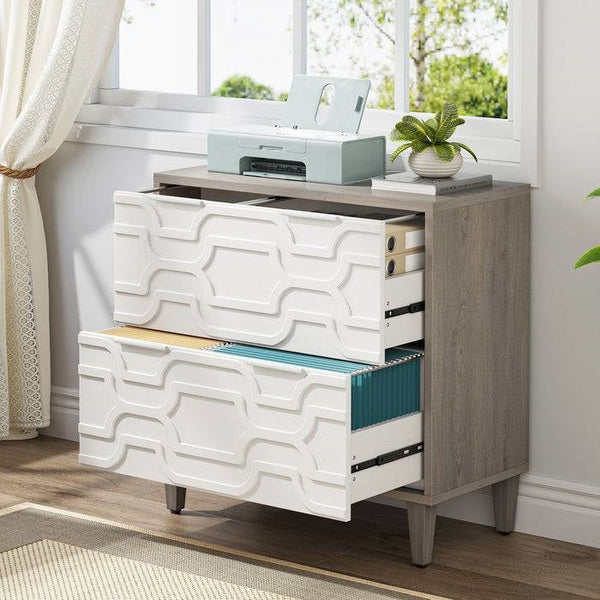 Modern Grey/White Wood 2 Drawer Filing Cabinet Printer Stand