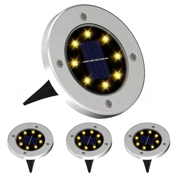 4Pcs Solar Power Disk Light 8LED Ground Lamp Light Spot Lamp for Outdoor Path Way Yard Garden Decking Lawn Waterproof