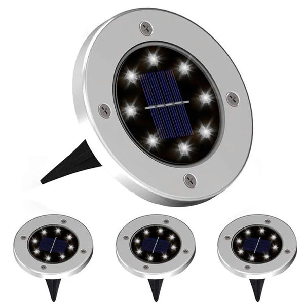 4Pcs Solar Power Disk Light 8LED Ground Lamp Light Spot Lamp for Outdoor Path Way Yard Garden Decking Lawn Waterproof
