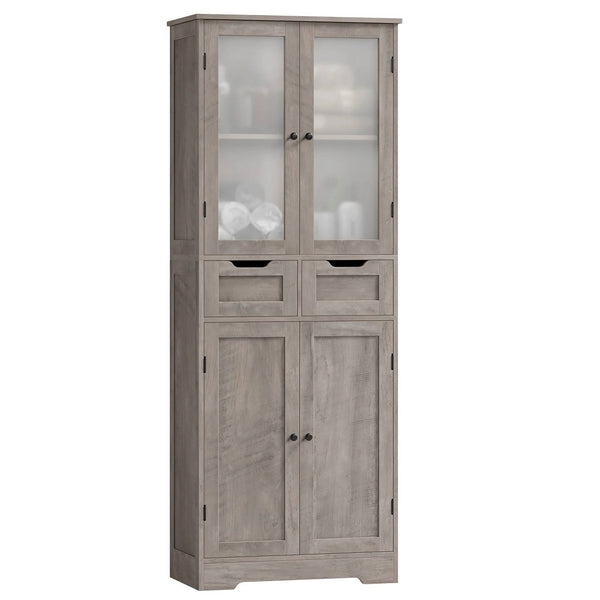 Farmhouse Bathroom Linen Cabinet with Storage Drawers in Grey Taupe Wood Finish