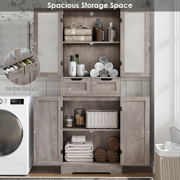 Farmhouse Bathroom Linen Cabinet with Storage Drawers in Grey Taupe Wood Finish